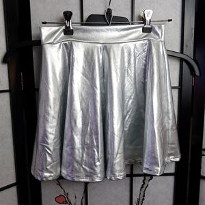 Route 3 Shimmering Metallic Silver Gray Skater Mini Skirt Small